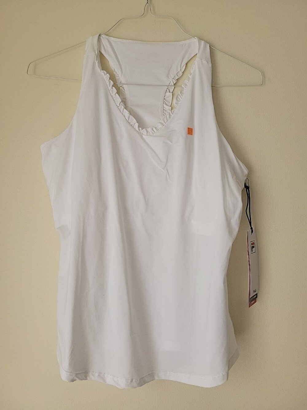 FILA white bra top Racer Back  sz LARGE Tennis Pickleball Cami Tank with ruffles
